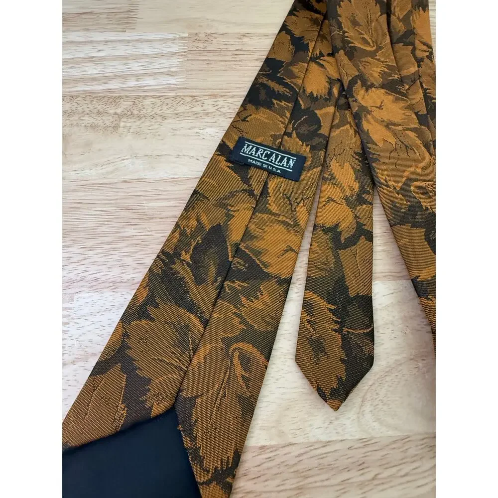 Marc Alan Men's Neck Tie Amber Gold Leaf Print Made in USA JL